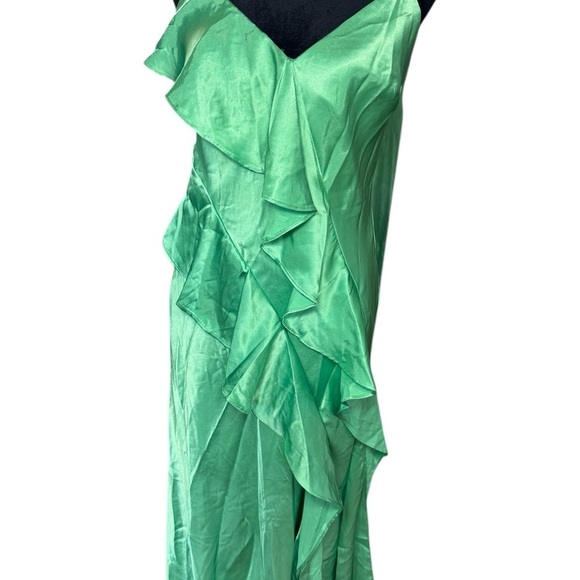 Betsy and Adam’s women’s long Charmous spaghetti Ruffle front Green SZ 4 - Picture 2 of 6